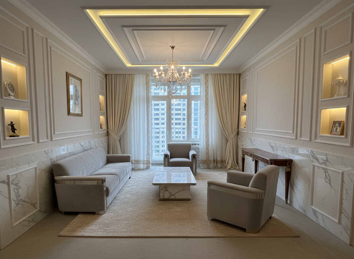 Дизайн гостиной в стиле Классика — фото интерьера от нейросети RoomGPT