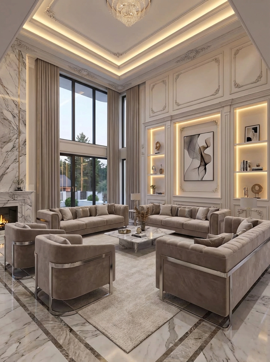 Дизайн гостиной в стиле Классика — фото интерьера от нейросети RoomGPT