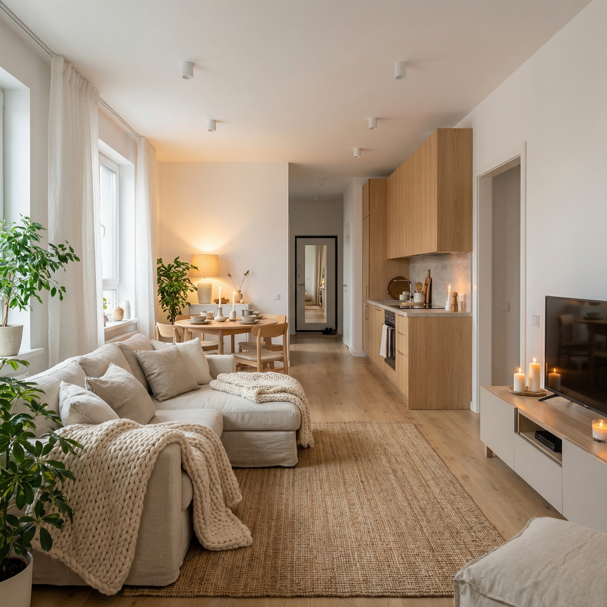 Дизайн гостиной в стиле Хюгге — фото интерьера от нейросети RoomGPT