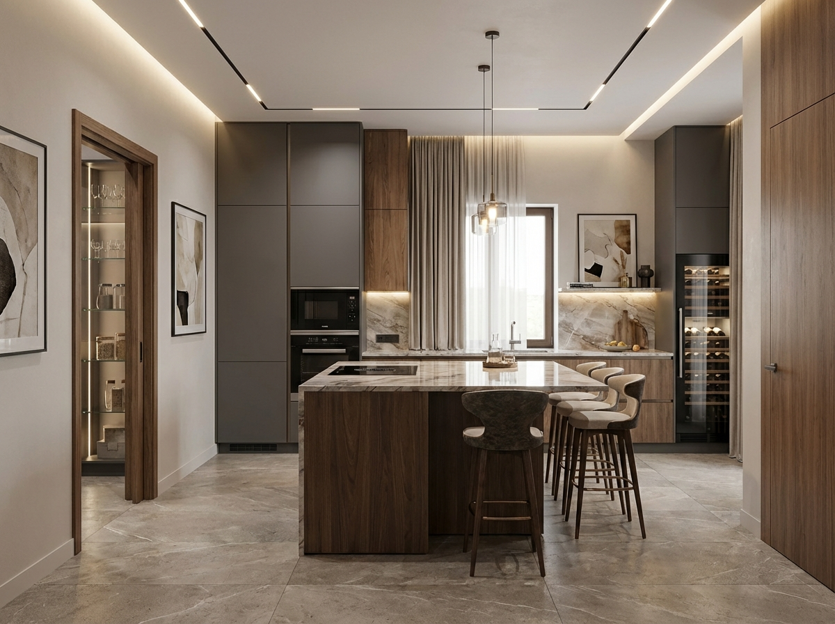 Дизайн кухни в стиле Контемпорари — фото интерьера от нейросети RoomGPT