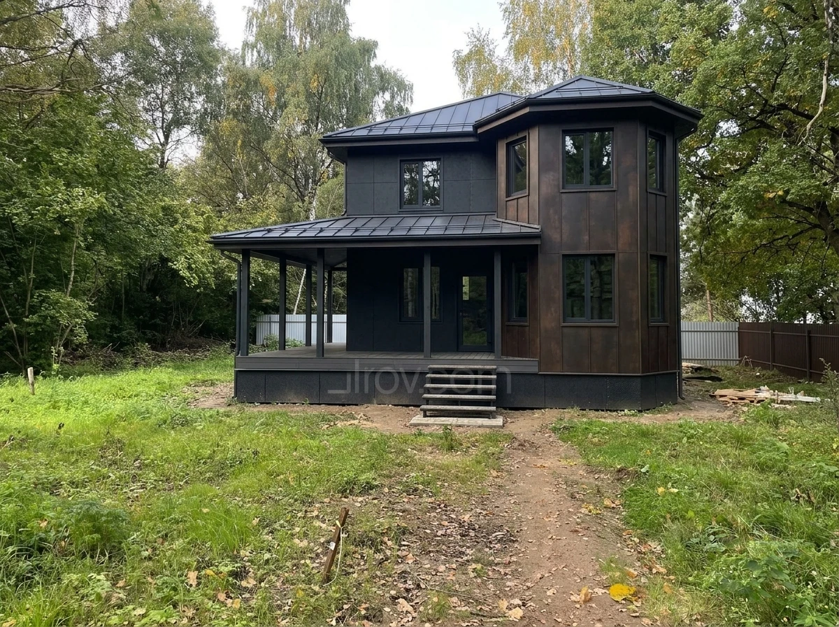 Дизайн фасада в стиле Блэктэк — фото от нейросети RoomGPT