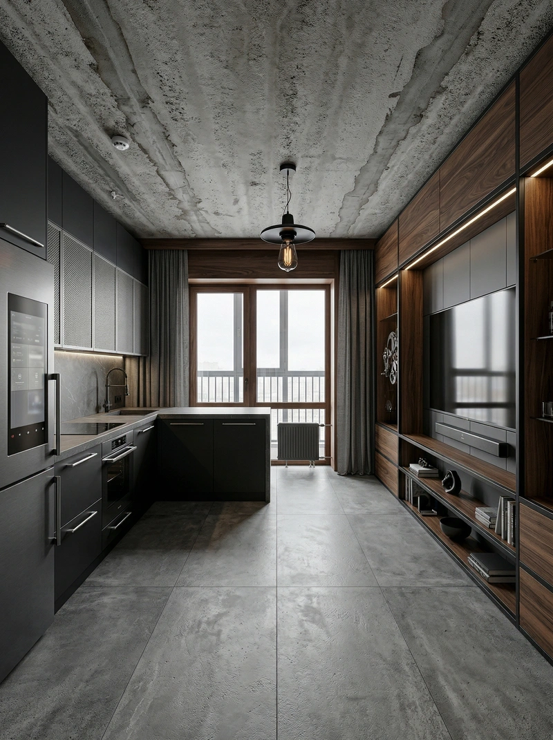 Дизайн кухни в стиле Блэктэк — фото интерьера от нейросети RoomGPT