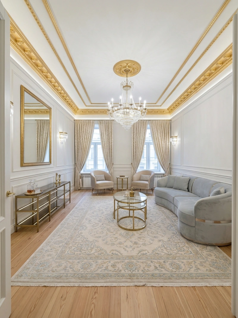 Дизайн гостиной в стиле Неоклассика — фото интерьера от нейросети RoomGPT