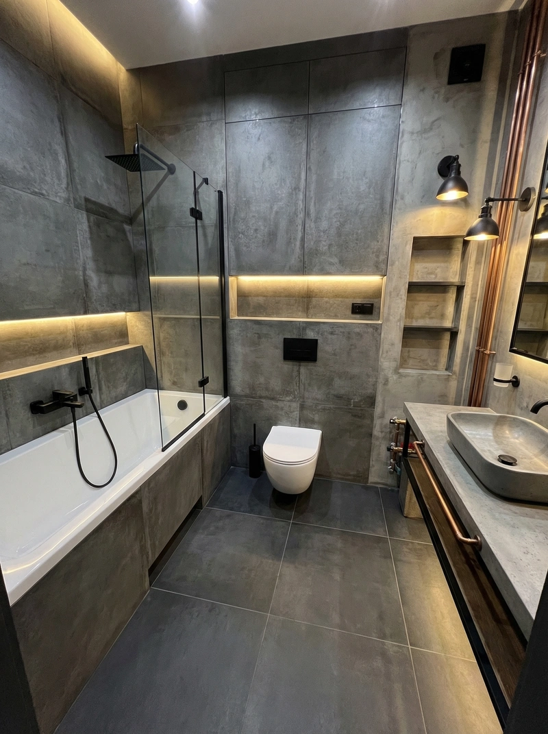 Дизайн интерьера в стиле Лофт — Ванная от нейросети RoomGPT