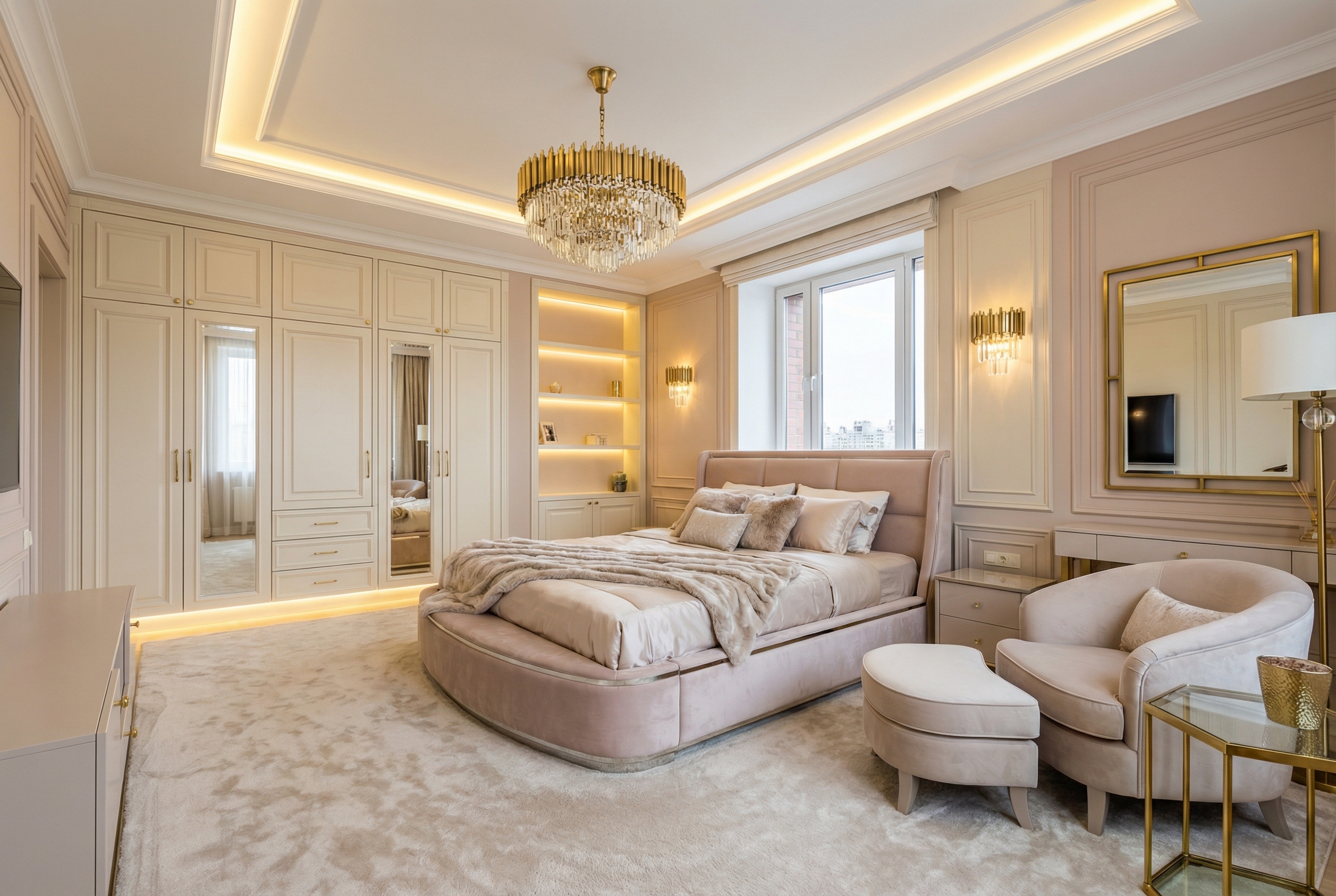 Дизайн спальни в стиле Неоклассика — фото интерьера от нейросети RoomGPT