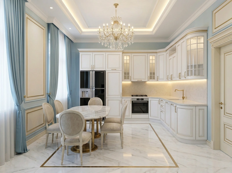 Дизайн кухни в стиле Неоклассика — фото интерьера от нейросети RoomGPT