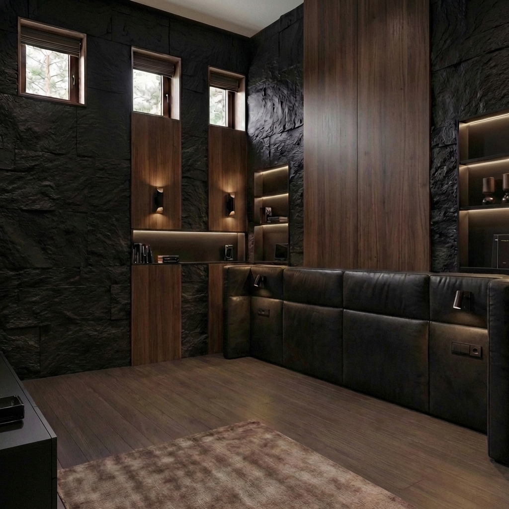 Дизайн спальни в стиле Блэктэк — фото интерьера от нейросети RoomGPT