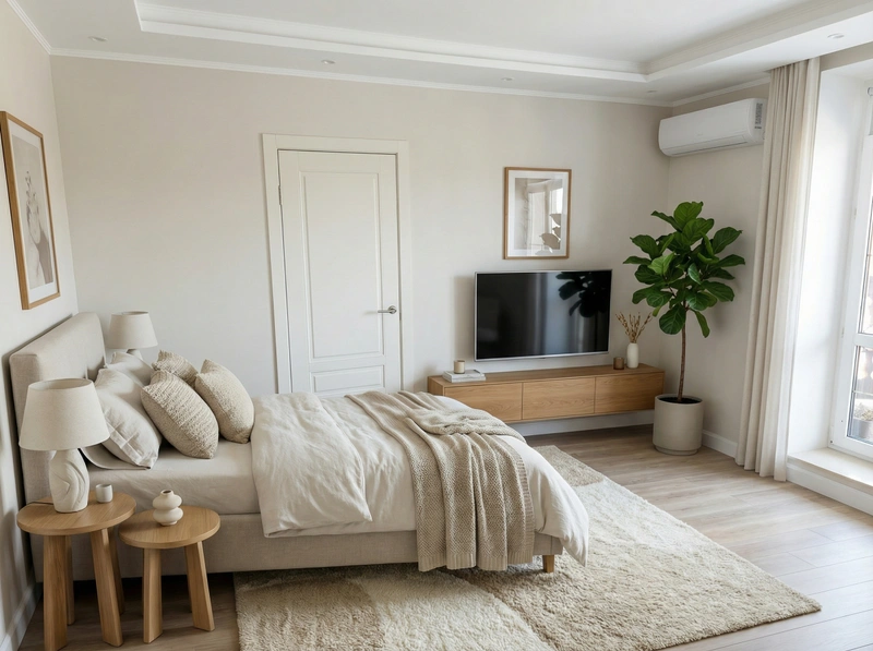 Дизайн спальни в стиле Сканди — фото интерьера от нейросети RoomGPT