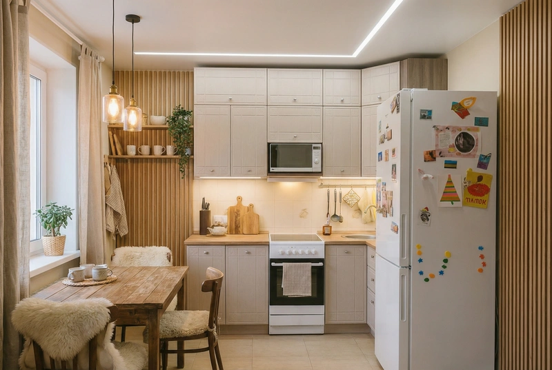 Дизайн кухни в стиле Хюгге — фото интерьера от нейросети RoomGPT