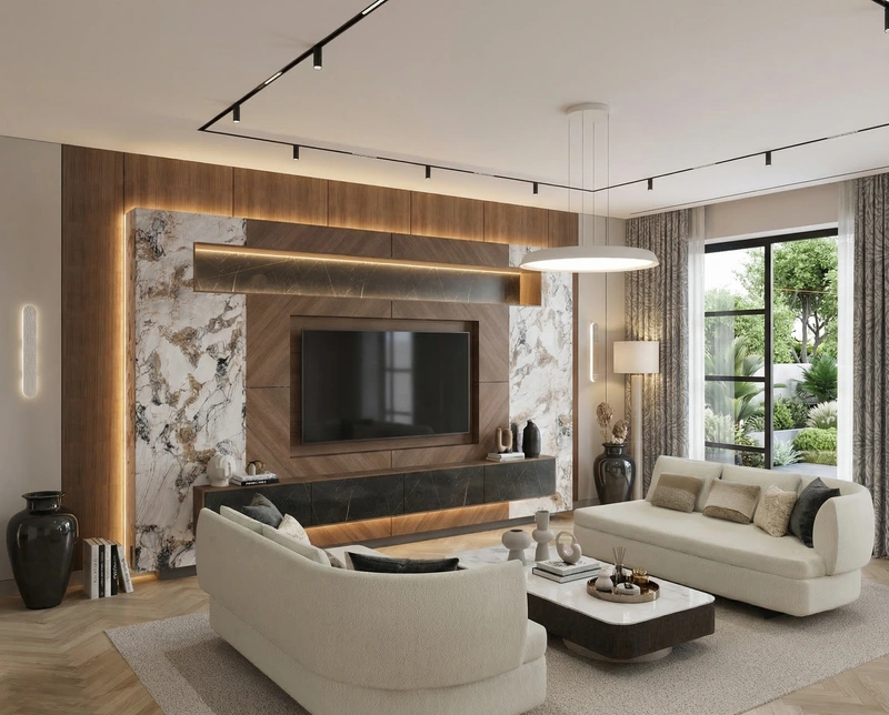 Дизайн гостиной в стиле Контемпорари — фото интерьера от нейросети RoomGPT