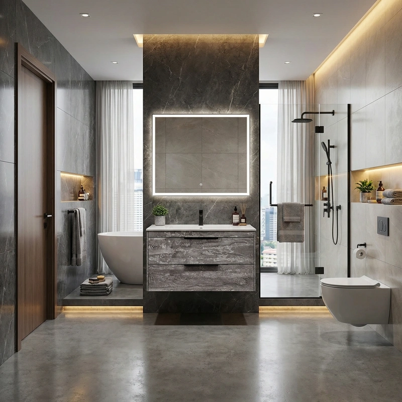 Дизайн интерьера в стиле Контемпорари — Ванная от нейросети RoomGPT