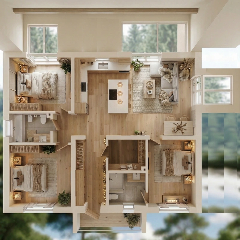 Дизайн гостиной в стиле Хюгге — фото интерьера от нейросети RoomGPT