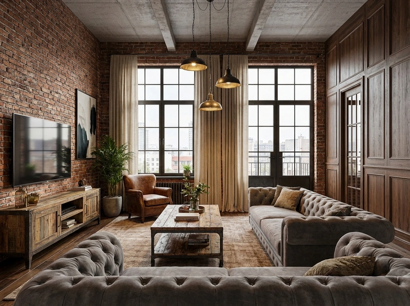 Дизайн интерьера в стиле Лофт — Гостиная от нейросети RoomGPT