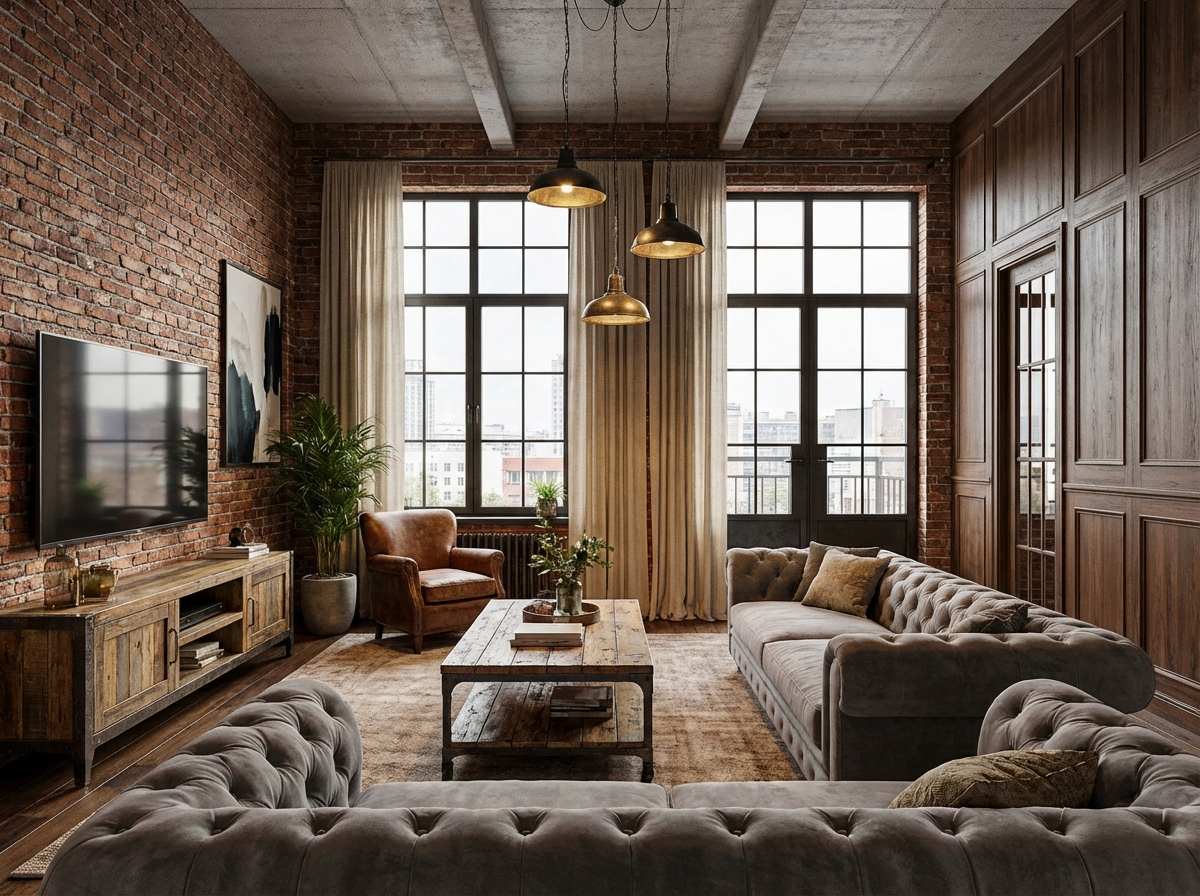 Дизайн гостиной в стиле Лофт — фото интерьера от нейросети RoomGPT