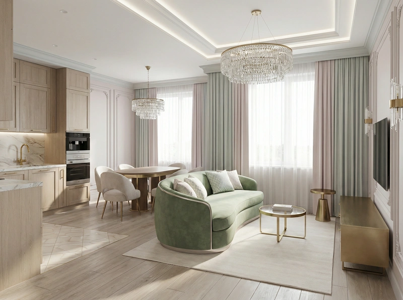 Дизайн интерьера в стиле Неоклассика — Гостиная от нейросети RoomGPT