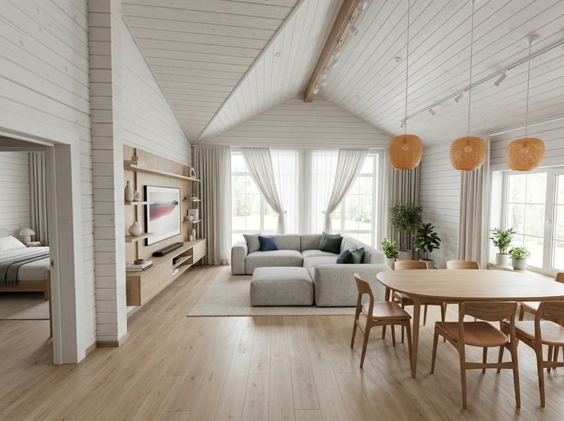 Дизайн гостиной в стиле Сканди — фото интерьера от нейросети RoomGPT