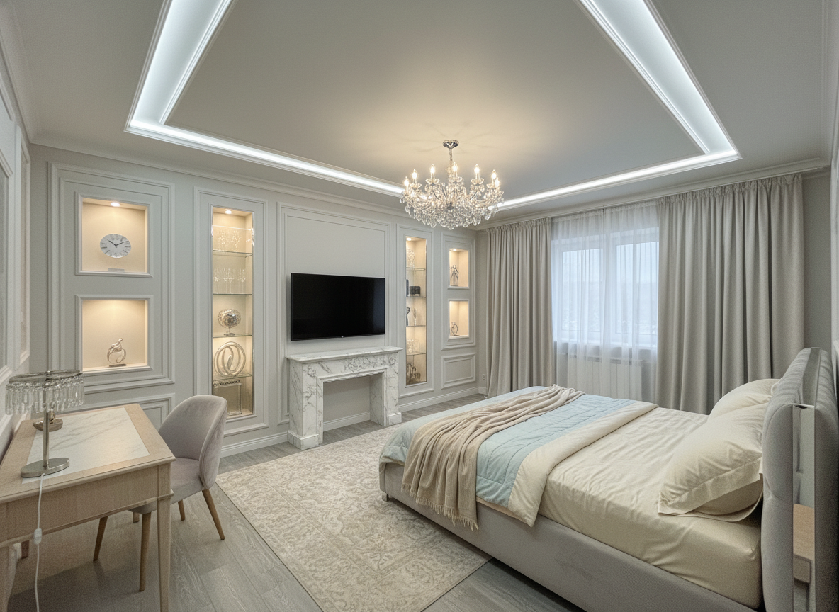 Дизайн спальни в стиле Классика — фото интерьера от нейросети RoomGPT