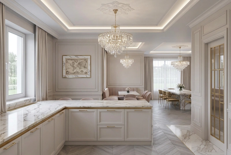 Дизайн интерьера в стиле Неоклассика — Кухня от нейросети RoomGPT