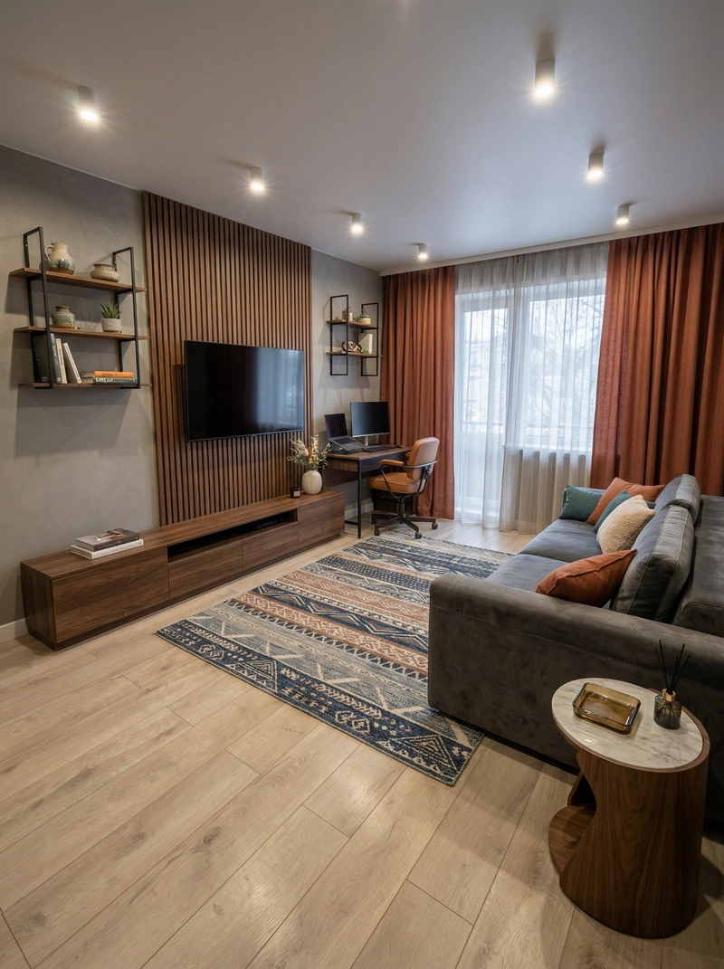 Дизайн гостиной в стиле Контемпорари — фото интерьера от нейросети RoomGPT