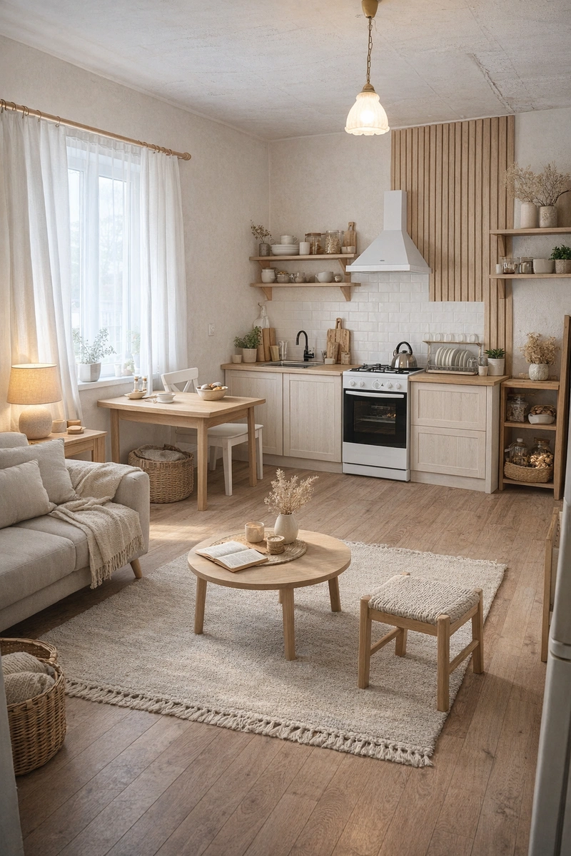 Дизайн интерьера в стиле Хюгге — Кухня от нейросети RoomGPT