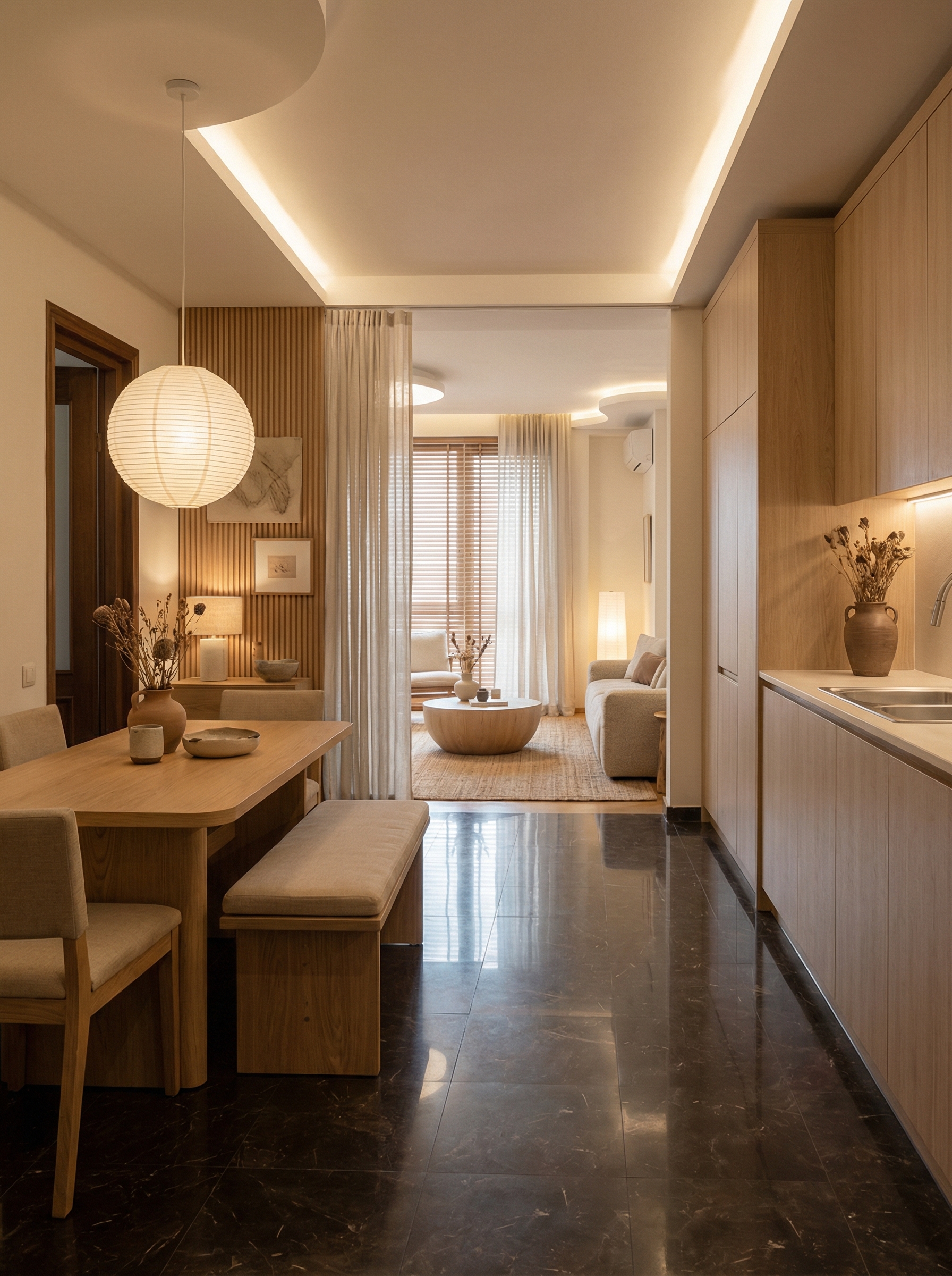 Дизайн гостиной в стиле Japandi — фото интерьера от нейросети RoomGPT