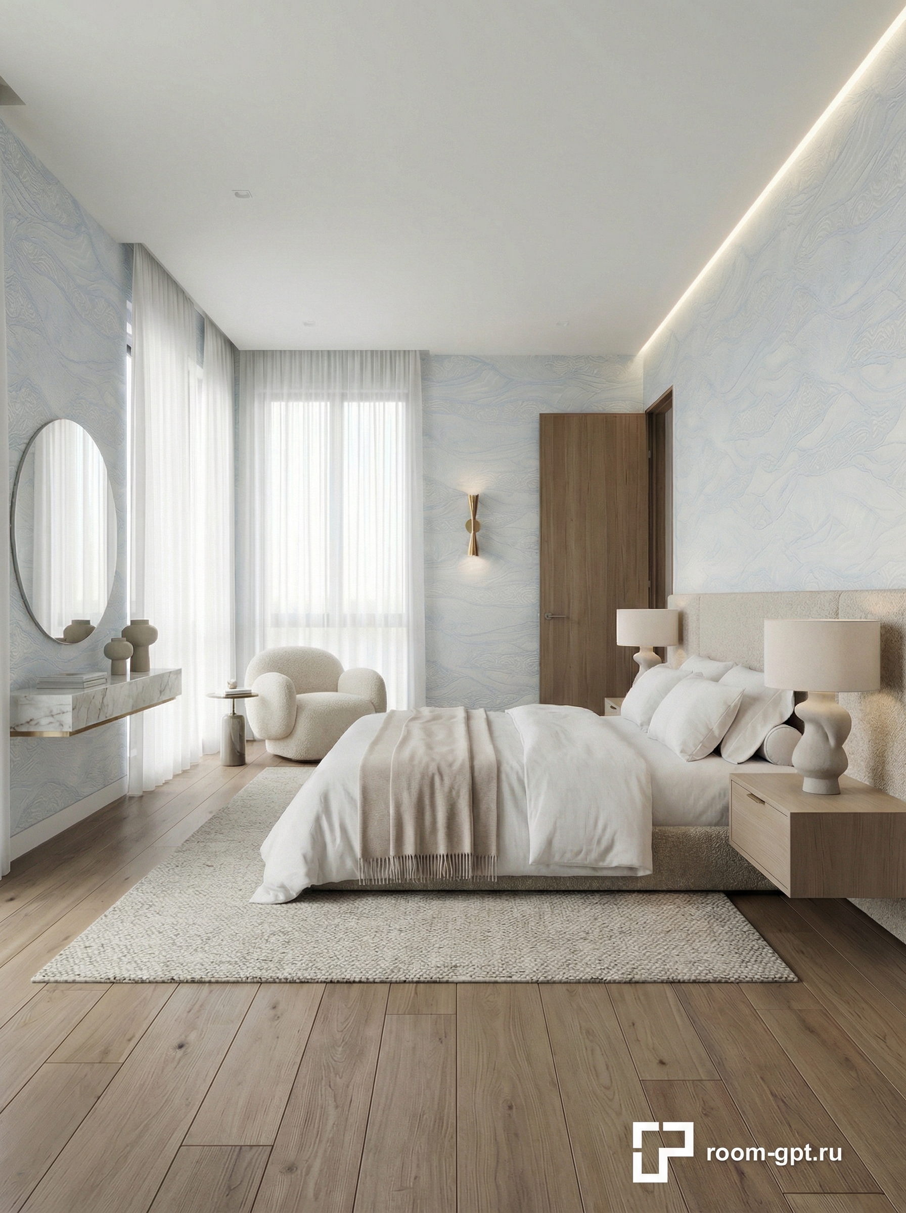 Дизайн спальни в стиле Минимализм — фото интерьера от нейросети RoomGPT