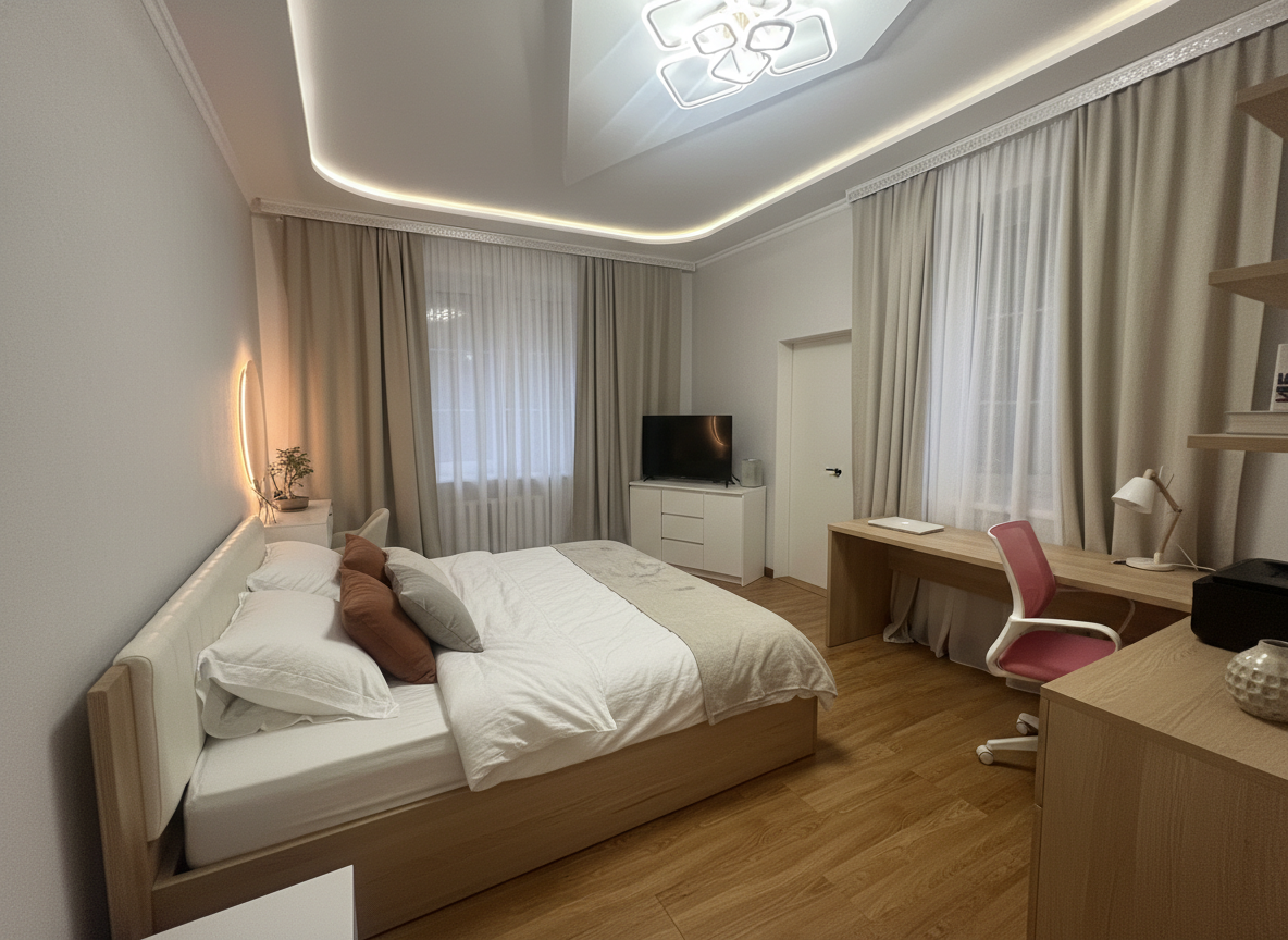 Дизайн спальни в стиле Japandi — фото интерьера от нейросети RoomGPT