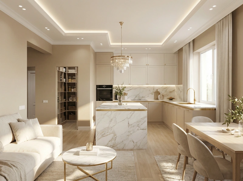 Дизайн интерьера в стиле Неоклассика — Кухня от нейросети RoomGPT