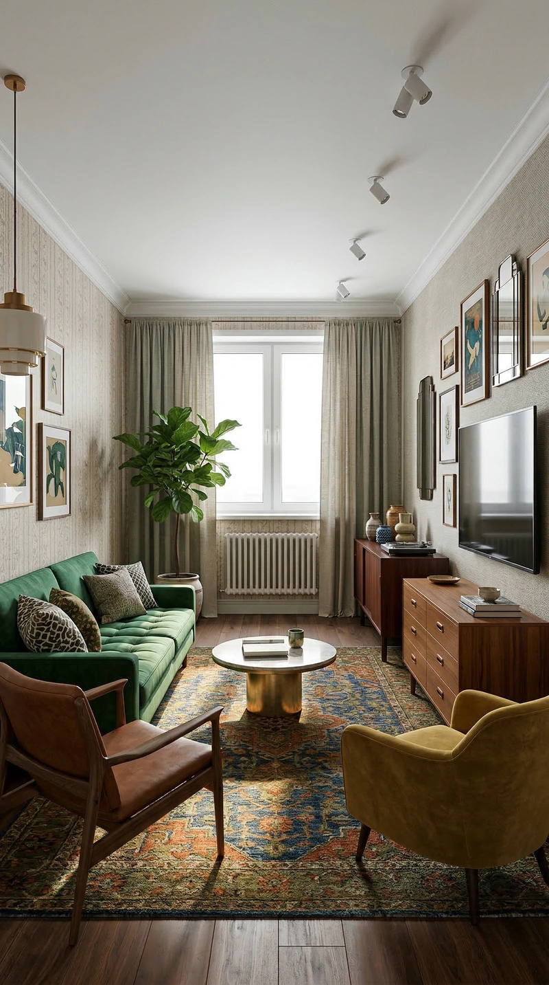 Дизайн гостиной в стиле Эклектика — фото интерьера от нейросети RoomGPT