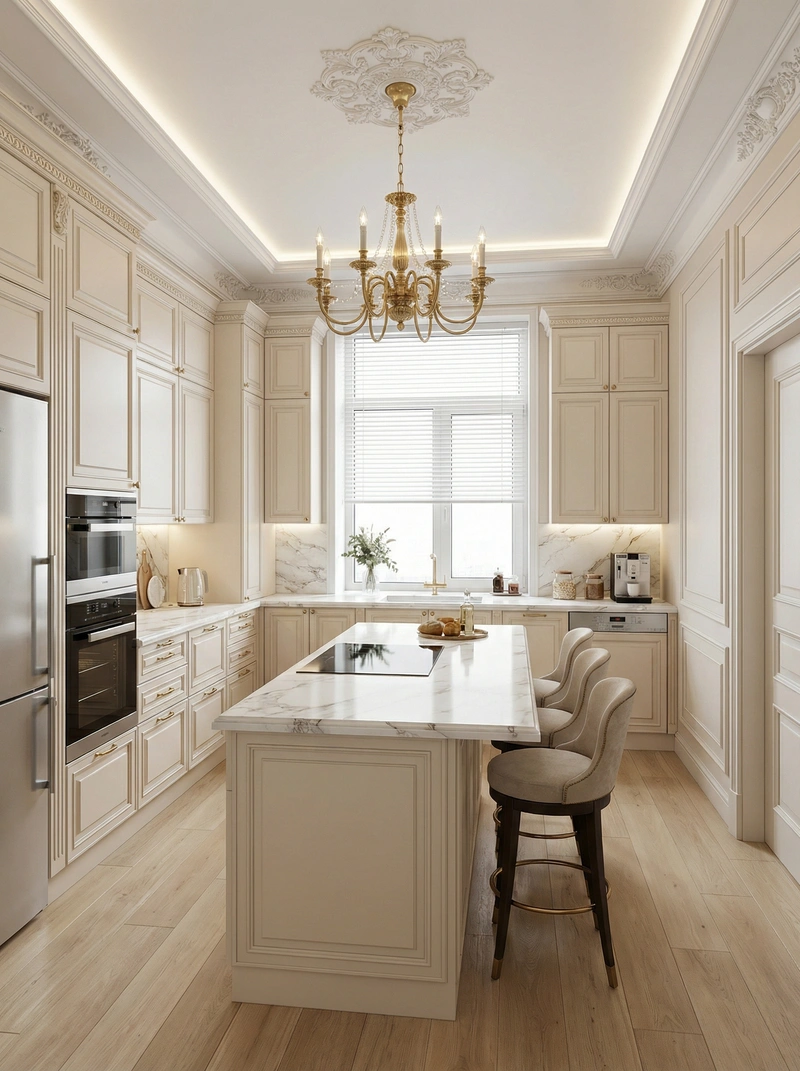 Дизайн интерьера в стиле Классика — Кухня от нейросети RoomGPT