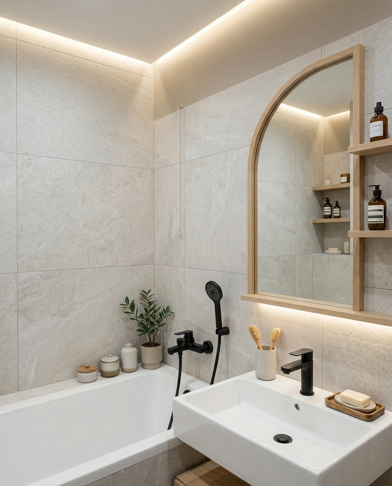 Дизайн ванной в стиле Сканди — фото интерьера от нейросети RoomGPT