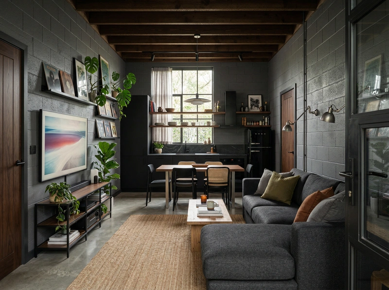 Дизайн гостиной в стиле Лофт — фото интерьера от нейросети RoomGPT