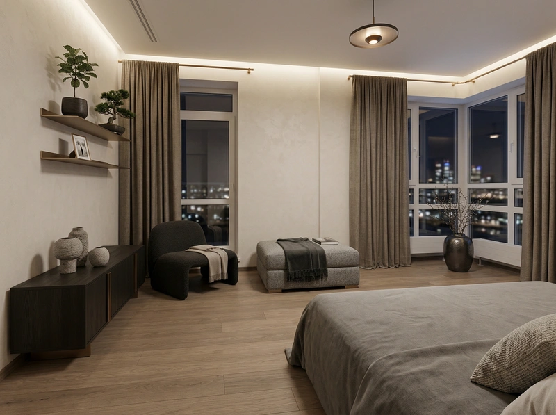 Дизайн спальни в стиле Минимализм — фото интерьера от нейросети RoomGPT