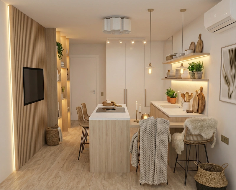 Дизайн кухни в стиле Хюгге — фото интерьера от нейросети RoomGPT