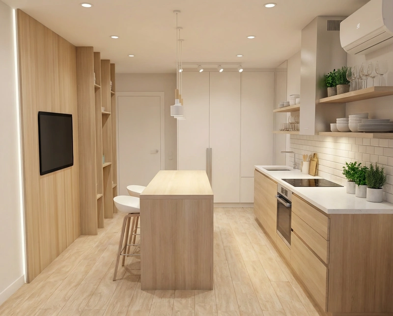 Дизайн кухни в стиле Сканди — фото интерьера от нейросети RoomGPT