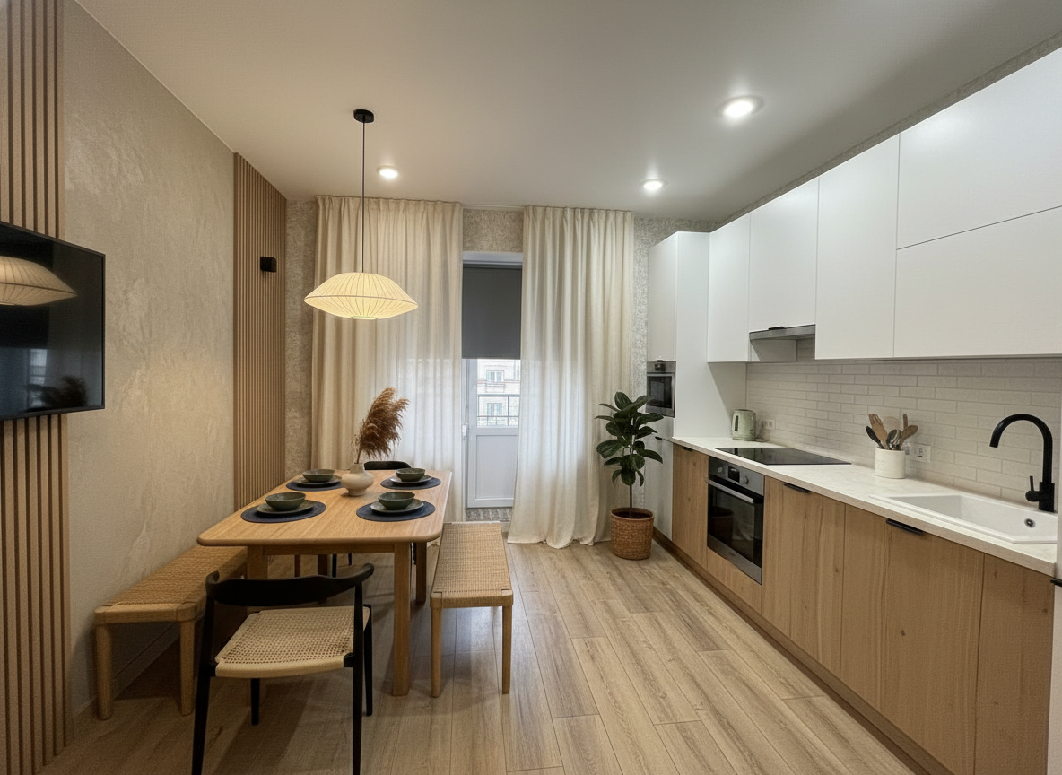 Дизайн кухни в стиле Japandi — фото интерьера от нейросети RoomGPT