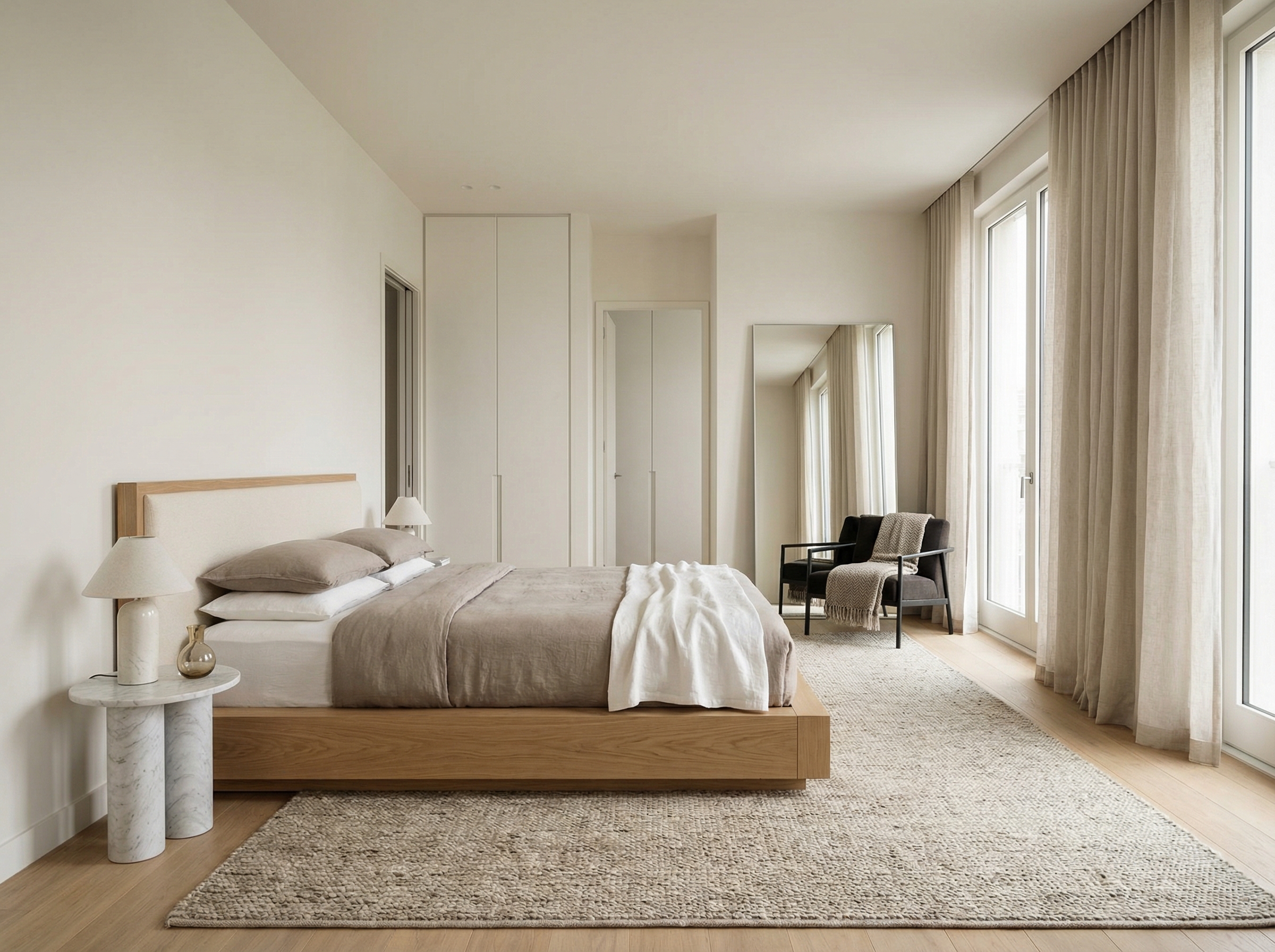 Дизайн спальни в стиле Минимализм — фото интерьера от нейросети RoomGPT