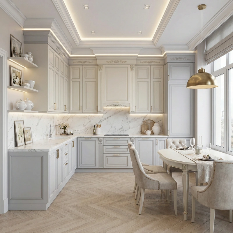 Дизайн интерьера в стиле Классика — Кухня от нейросети RoomGPT