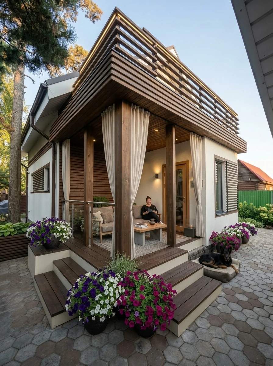 Дизайн фасада в стиле Контемпорари — фото фасада от нейросети RoomGPT
