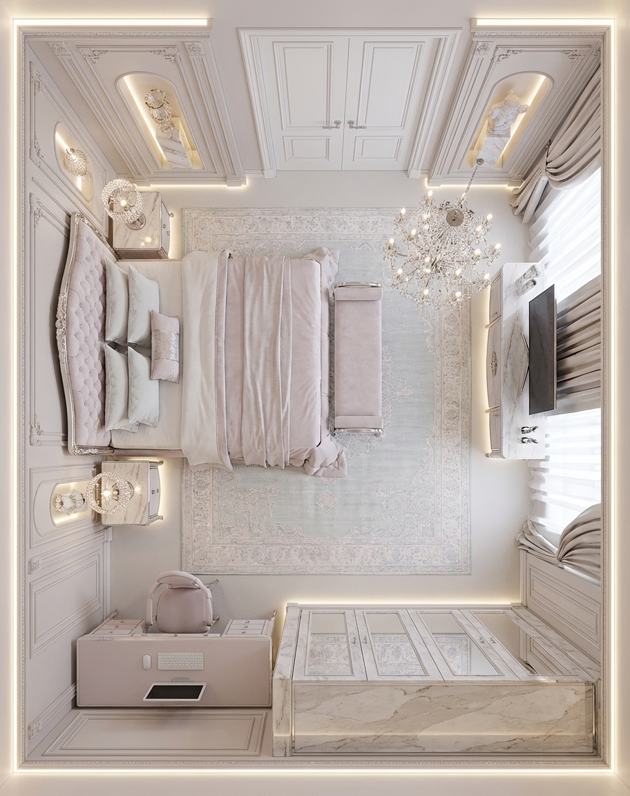 Дизайн спальни в стиле Классика — фото интерьера от нейросети RoomGPT