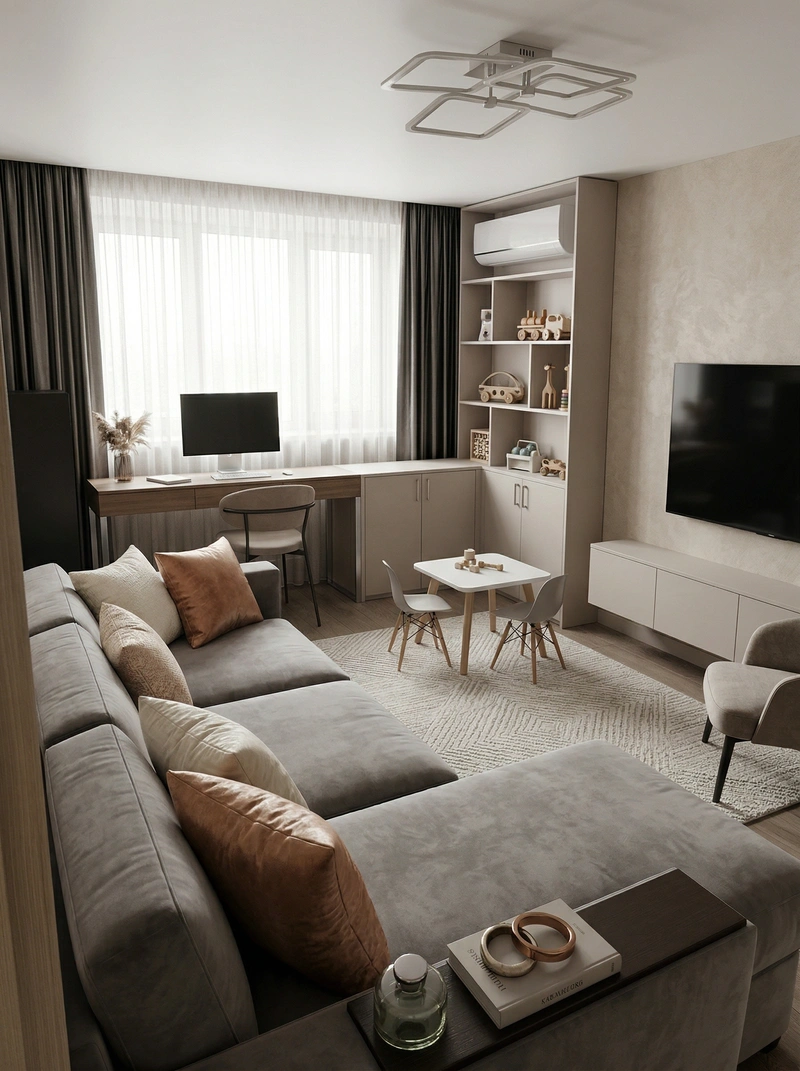 Дизайн гостиной в стиле Контемпорари — фото интерьера от нейросети RoomGPT