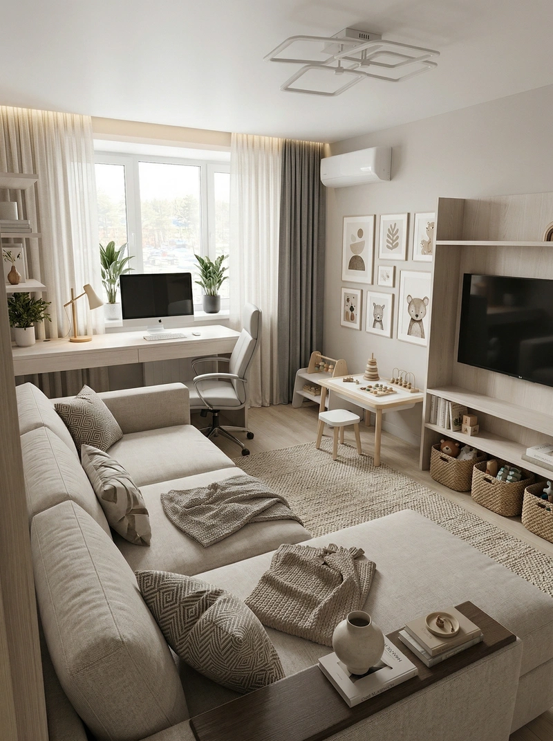 Дизайн гостиной в стиле Сканди — фото интерьера от нейросети RoomGPT