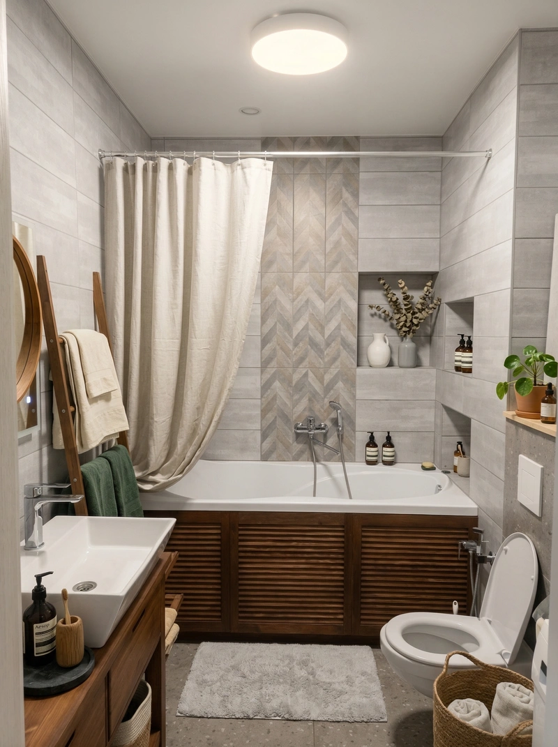 Дизайн ванной в стиле Сканди — фото интерьера от нейросети RoomGPT