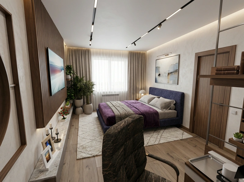 Дизайн спальни в стиле Контемпорари — фото интерьера от нейросети RoomGPT