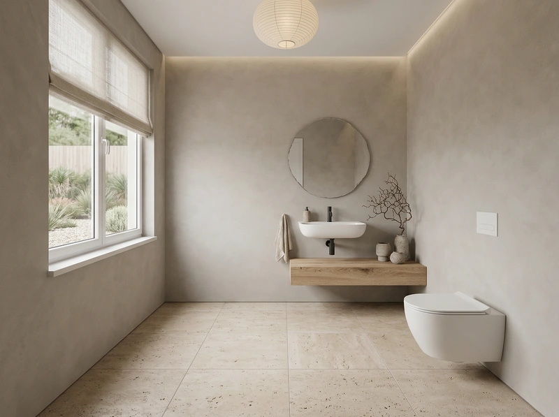 Дизайн ванной в стиле Japandi — фото интерьера от нейросети RoomGPT