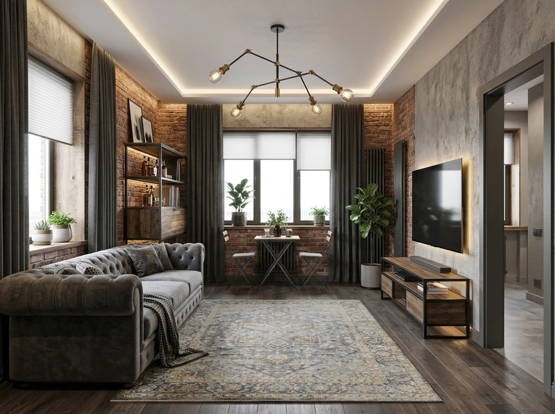 Дизайн гостиной в стиле Лофт — фото интерьера от нейросети RoomGPT