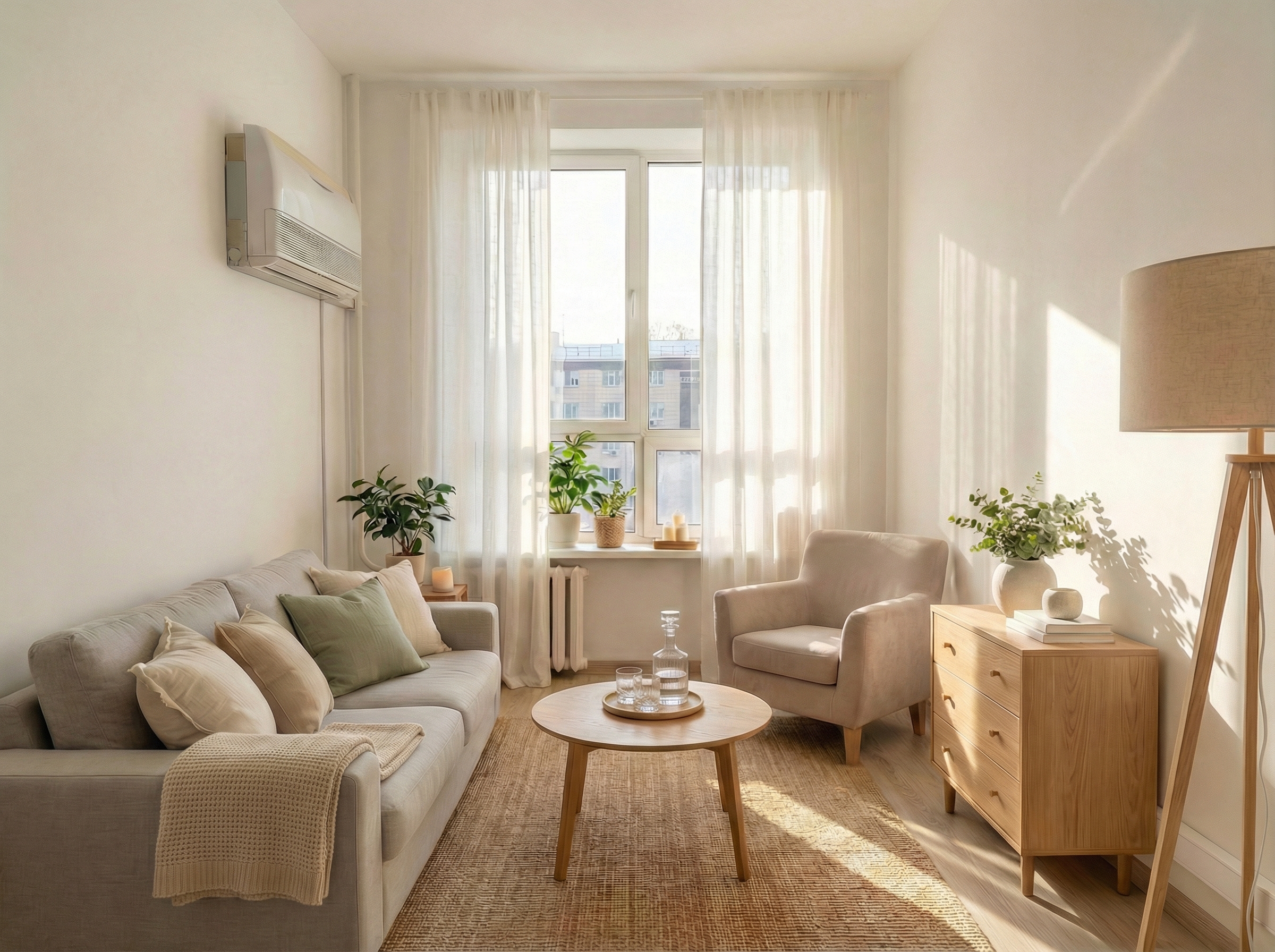 Дизайн гостиной в стиле Хюгге — фото интерьера от нейросети RoomGPT