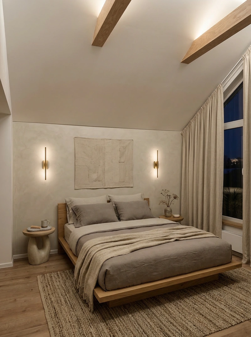 Дизайн спальни в стиле Japandi — фото интерьера от нейросети RoomGPT