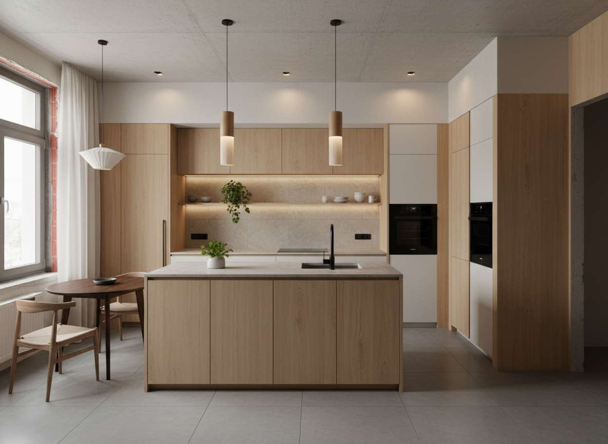 Дизайн кухни в стиле Japandi — фото интерьера от нейросети RoomGPT