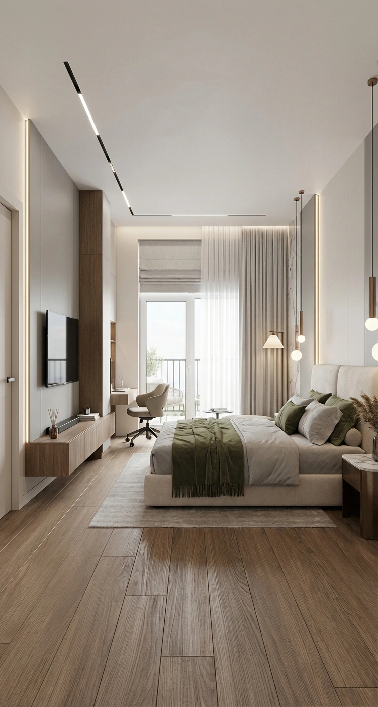 Дизайн интерьера в стиле Контемпорари — Спальня от нейросети RoomGPT